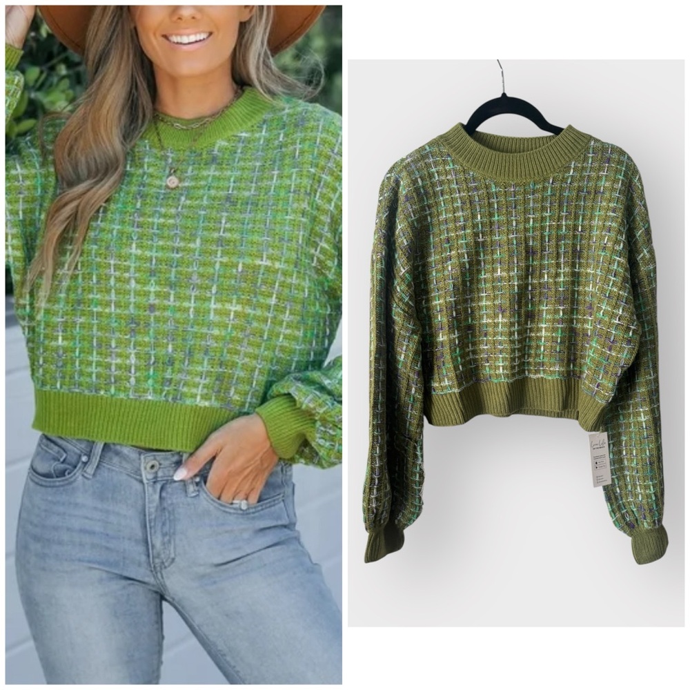 NEW Cupshe Rainbow Stitching Drop Sleeve Semi-cropped Sweater Size Small